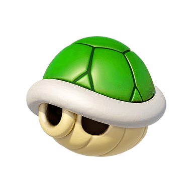 Green Shell item, travels in a straight line and knock over the first driver they hit.