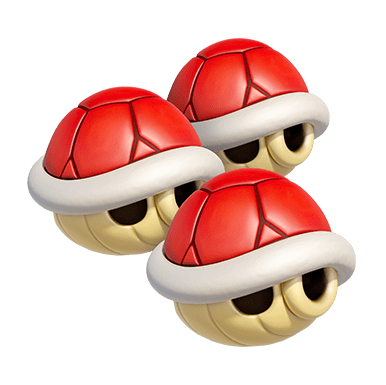 Triple Red Shells item, Three Red Shells that spin around your vehicle. 